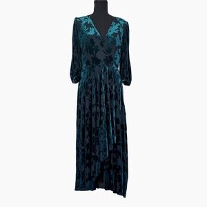 Calvin Klein Womens Floral Velvet Burnout Wrap High-Low Midi Dress Size 8 Gothic